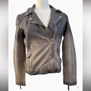 NWT Free People Mauritius two-tone leather jacket in grey